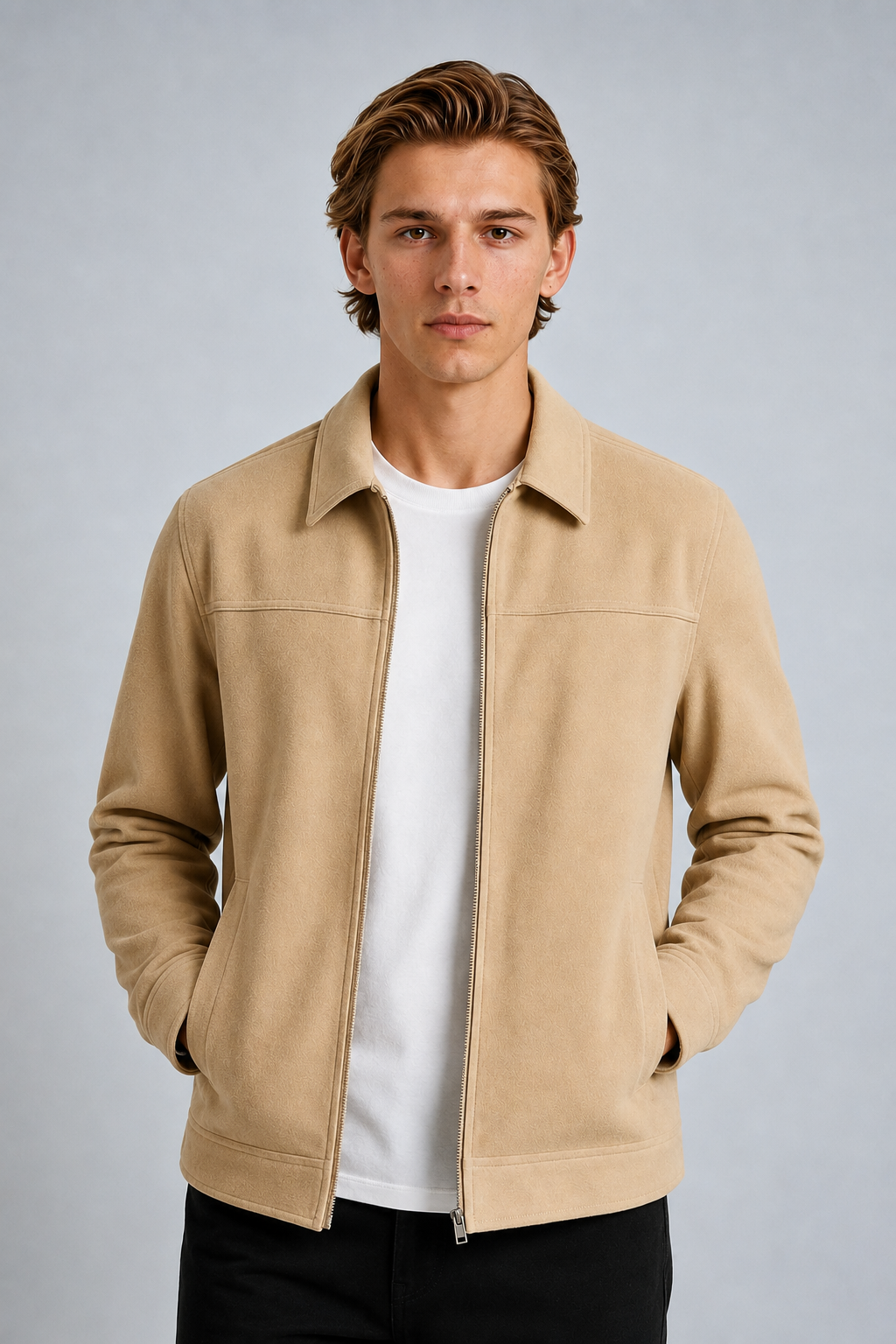 Beige Suede Jakke til Mænd - Moderne Casual Jakke - Ruskind - Beige - Jakker - Valmont Wear