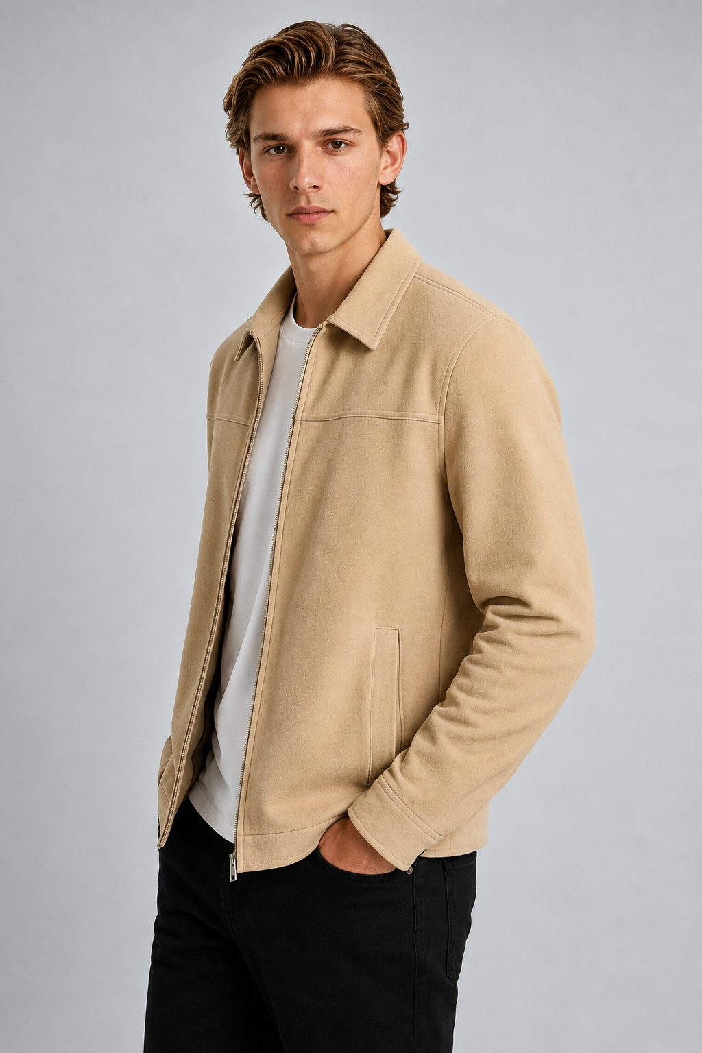 Beige Suede Jakke til Mænd - Moderne Casual Jakke - Ruskind - - Jakker - Valmont Wear