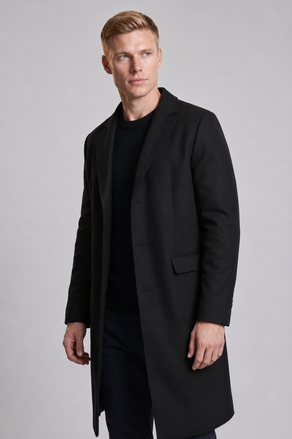 Sort Frakke til Mænd - Enkeltradet Regular Fit - Premium Tekstilfiber - - Jakker - Valmont Wear