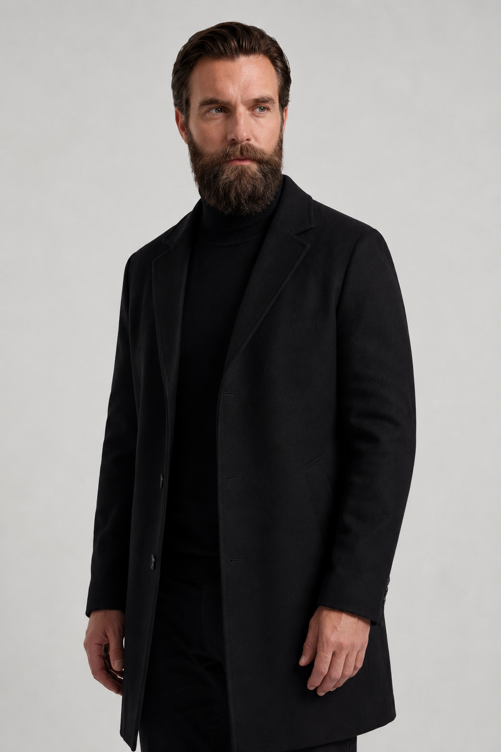 Herrefrakke Sort - Klassisk Lang Enkeltradet Frakke i Elegant Tekstilkvalitet - - Jakker - Valmont Wear