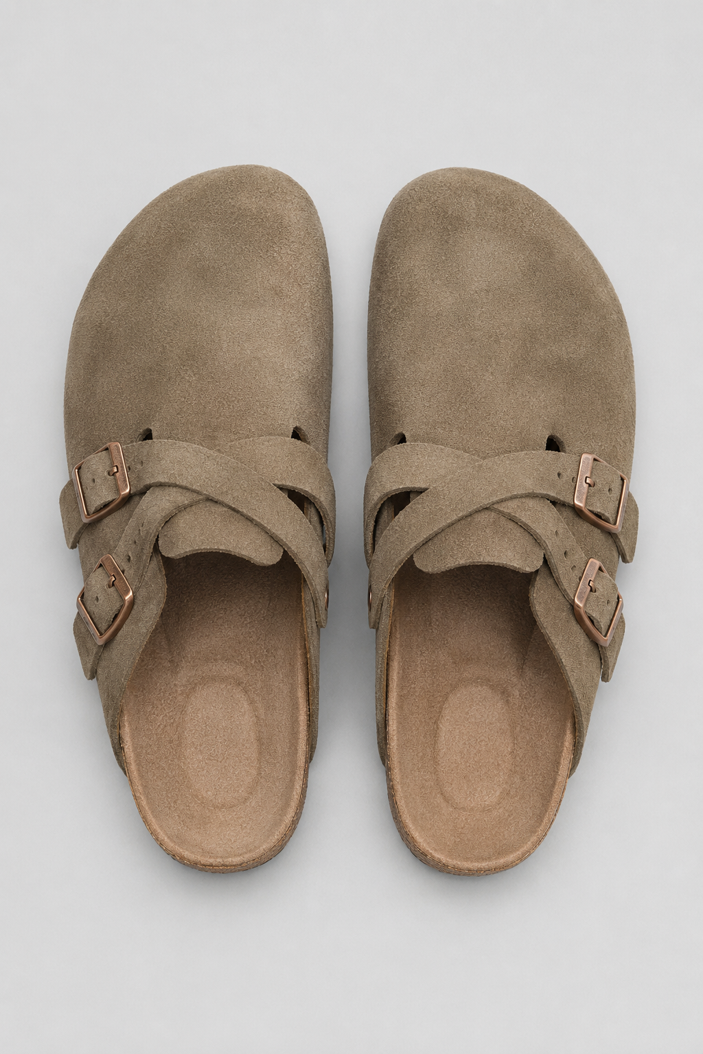 Herresandaler i taupe ruskind med dobbeltspænde – Komfortable og stilrene - - Sko - Valmont Wear