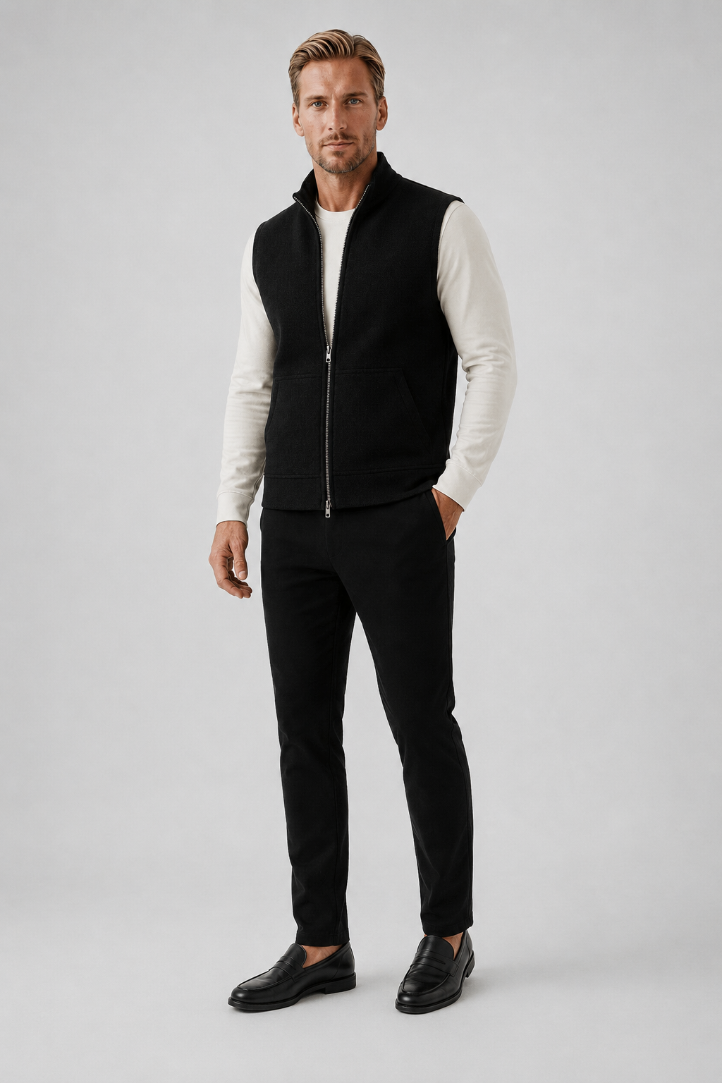 Sort Strikket Vest til Mænd - Blød, Ærmeløs Regular Fit i Komfortabel Strik - - Jakker - Valmont Wear