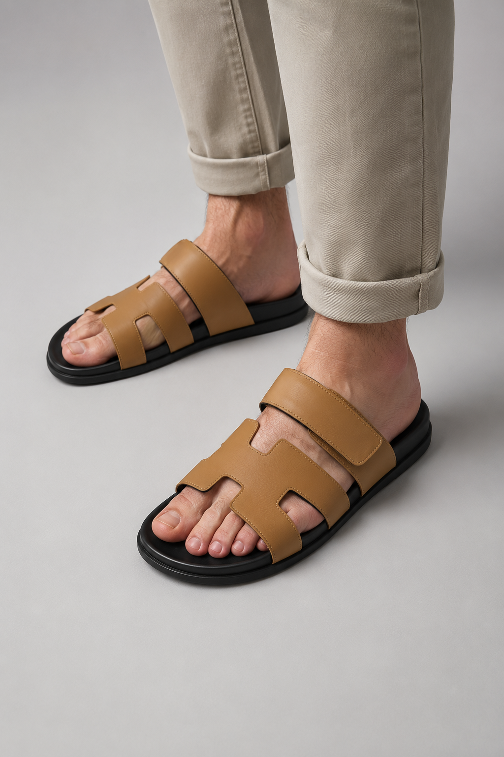 Herresandaler i Brun Læder - H-Cut Slip-On Design til Mænd - - Sko - Valmont Wear