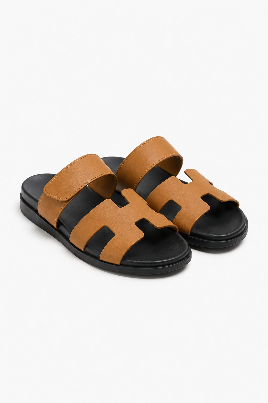 Sandales pour hommes en cuir marron - Design H-Cut slip-on pour hommes