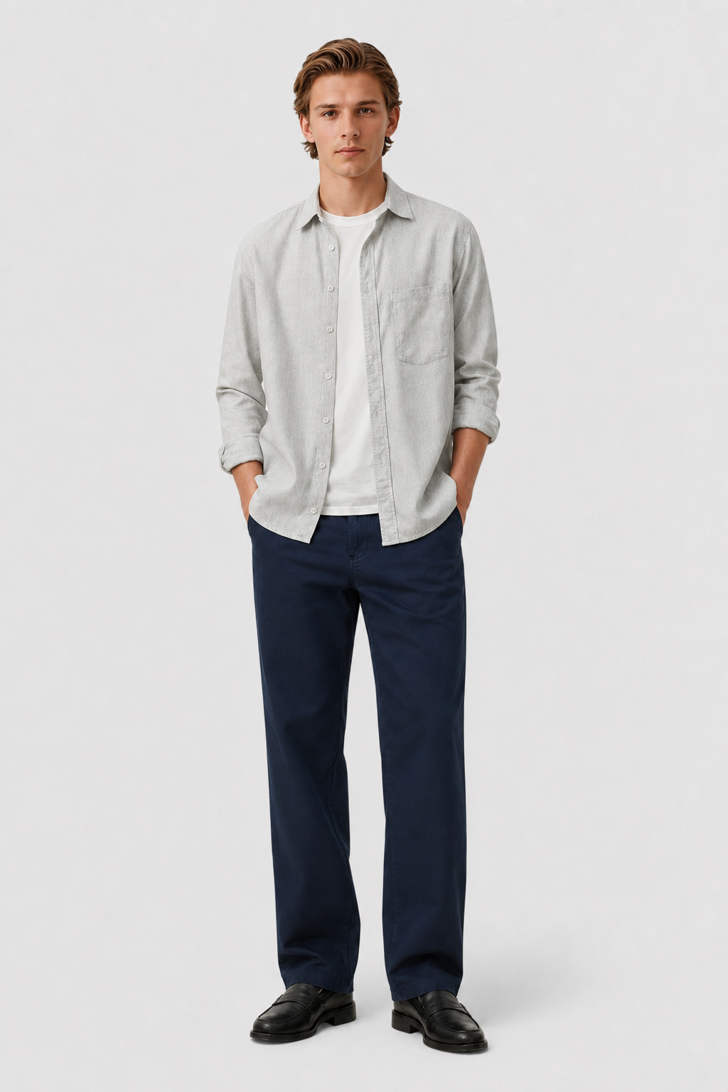 Mørkeblå chinos til mænd i uldblanding – løs pasform, perfekte til hverdag og fritid - - Chinos - Valmont Wear