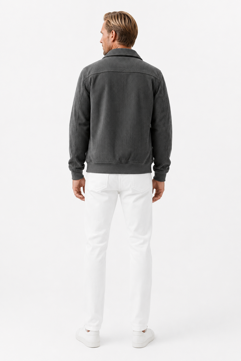 Herre Corduroy Jakke til Mænd - Grå - Polyester - Regular Fit Lynlås - - Jakker - Valmont Wear