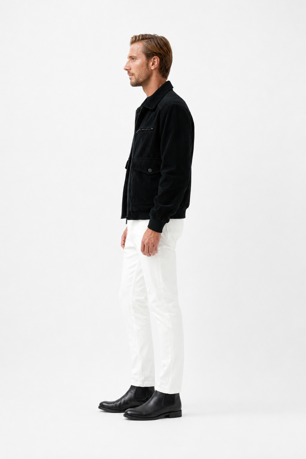 Herre sort corduroy jakke med lynlås i regular fit - perfekt til hverdagsbrug. - - Jakker - Valmont Wear