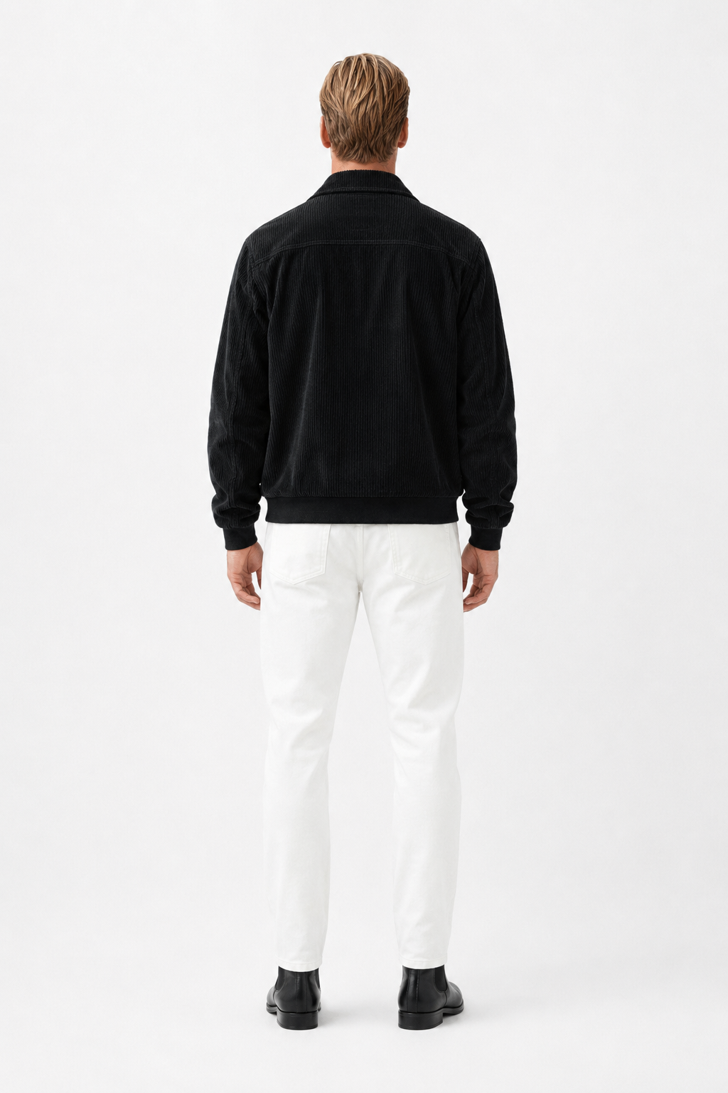 Herre sort corduroy jakke med lynlås i regular fit - perfekt til hverdagsbrug. - - Jakker - Valmont Wear