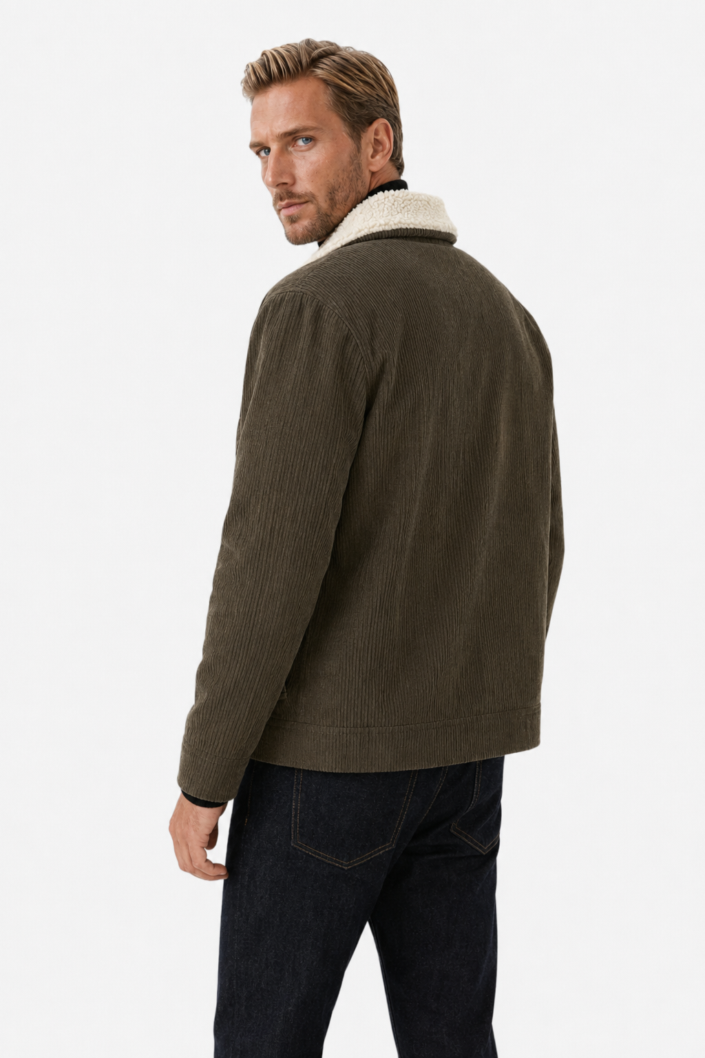 Herre Fløjlsjakke Kaffebrun med Sherpa Krave & Varm Fleeceforing til Vinter - - Jakker - Valmont Wear
