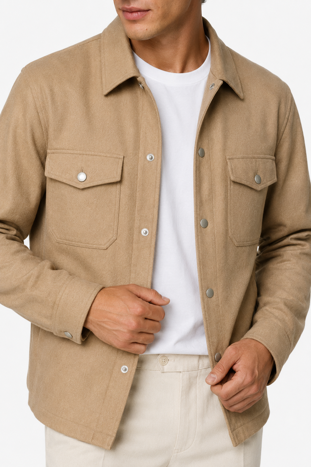 Herre Twill Jakke i Sand Uld - Letvægts Regular Fit, Varm & Komfortabel - - Jakker - Valmont Wear