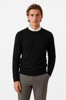 Sort Herre Crewneck Pullover i Blød Bomuld - Regular Fit Striktrøje, M - - Sweatre - Valmont Wear