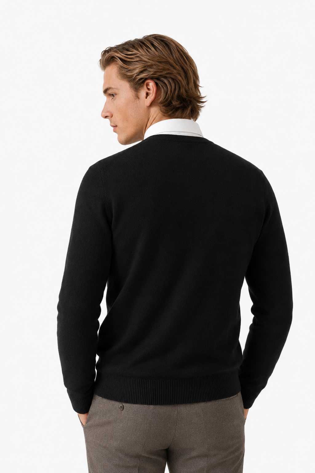 Sort Herre Crewneck Pullover i Blød Bomuld - Regular Fit Striktrøje, M - - Sweatre - Valmont Wear