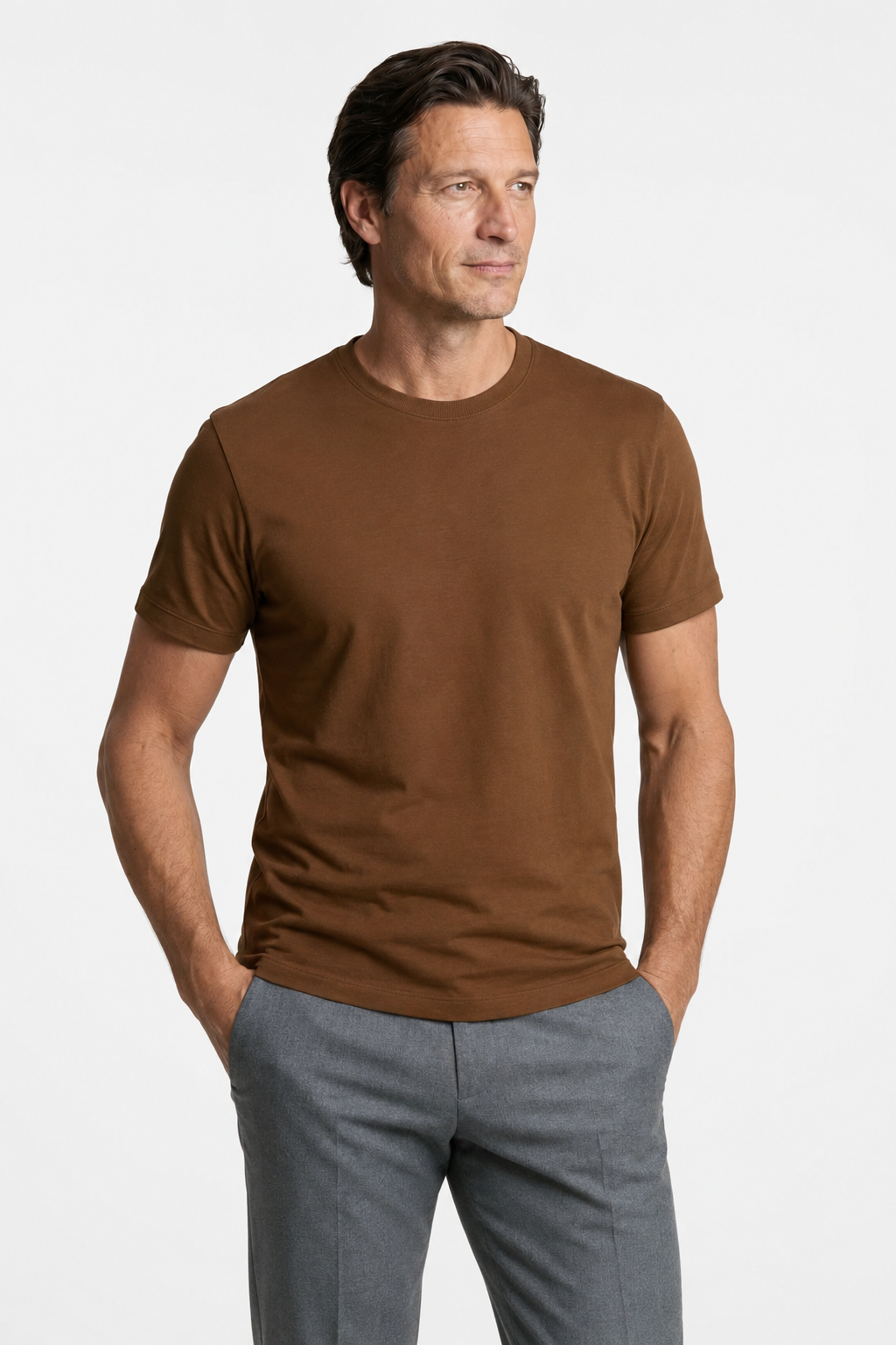 Brun Slim Fit T-Shirt til Mænd i Blød Bomuld - Komfortabel & Stilfuld - - Herre T-shirts - Valmont Wear