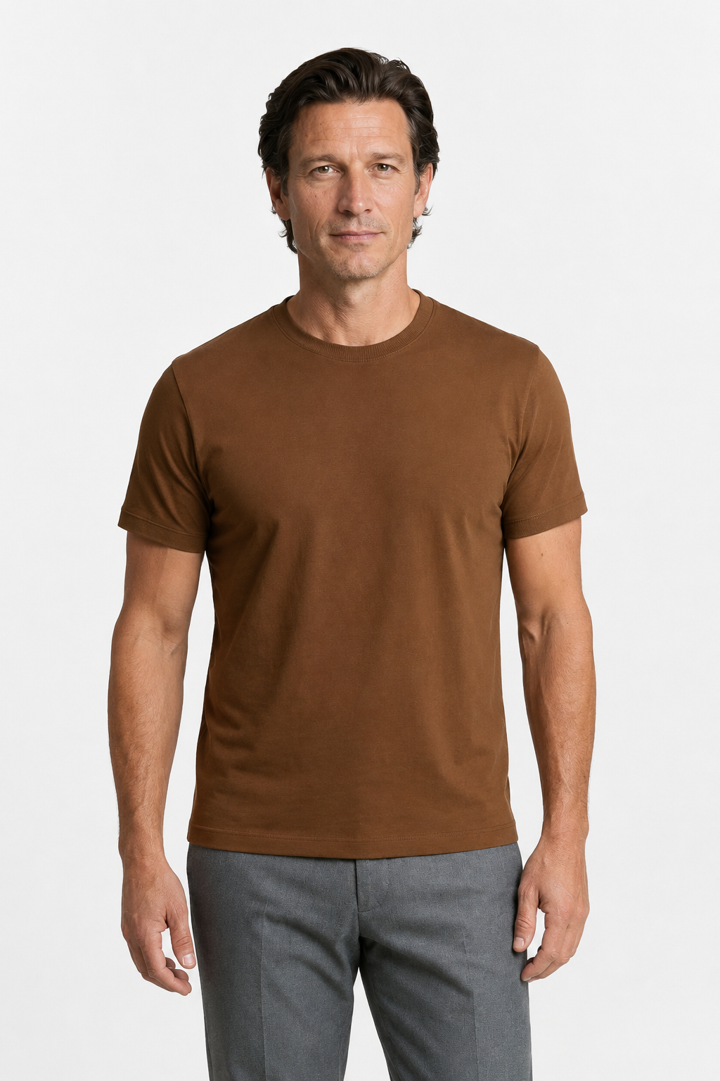 Brun Slim Fit T-Shirt til Mænd i Blød Bomuld - Komfortabel & Stilfuld - - Herre T-shirts - Valmont Wear