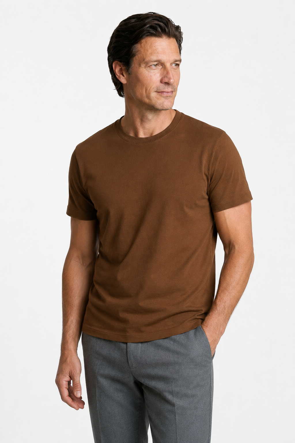 Brun Slim Fit T-Shirt til Mænd i Blød Bomuld - Komfortabel & Stilfuld - - Herre T-shirts - Valmont Wear