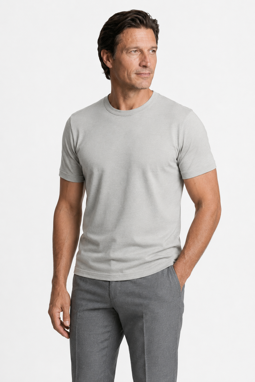 T-Shirt til Mænd - Grå - Uld - Slim Fit - - Herre T-shirts - Valmont Wear