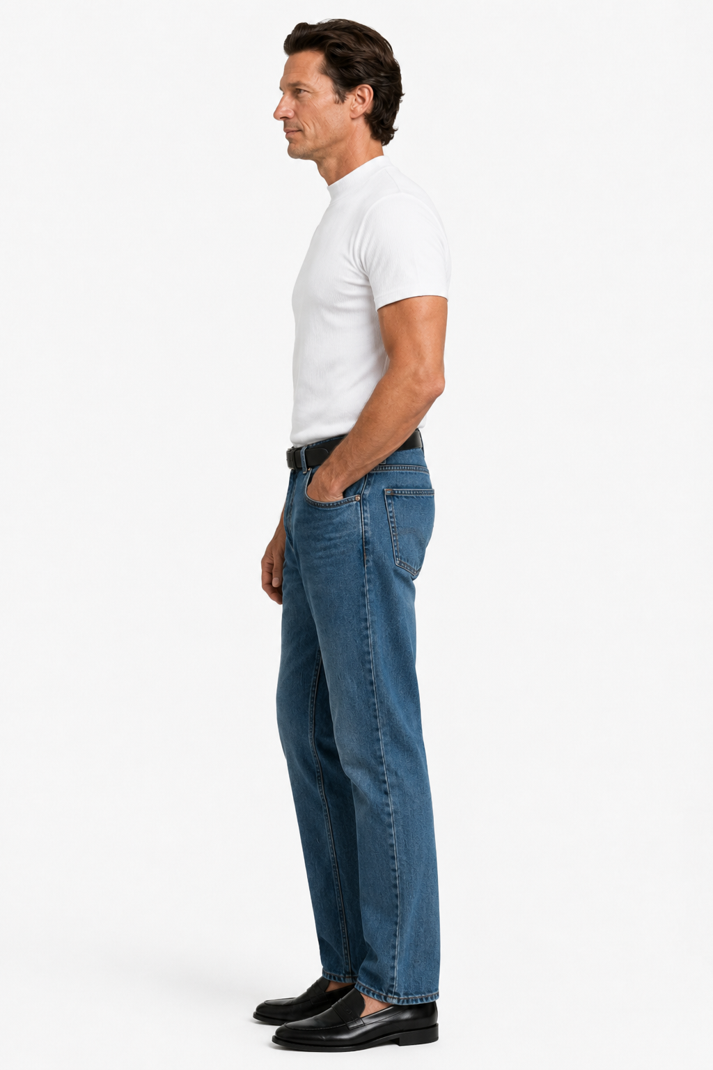 Hvid Ribstrikket Mock Neck T-Shirt til Mænd - Slim Fit Strik - - Herre T-shirts - Valmont Wear