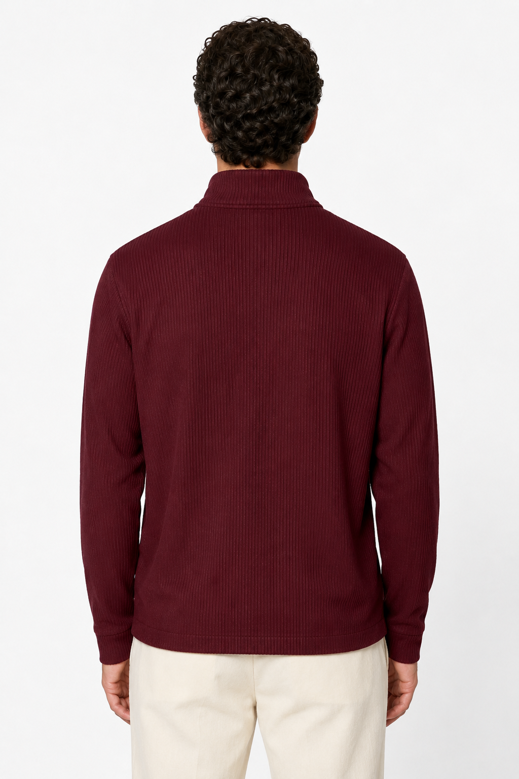 Herre Half-Zip Striktrøje i Bourgogne - Blød Bomuldsstrik med Klassisk Ståkrave - - Sweatre - Valmont Wear