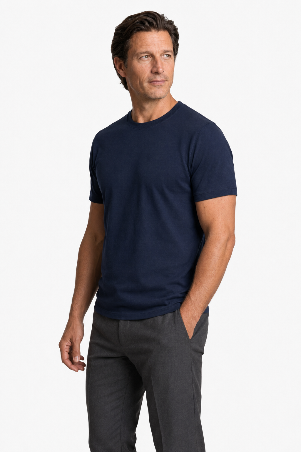 Marineblå T-shirt til Mænd – Slim Fit, Åndbar & Komfortabel - - Herre T-shirts - Valmont Wear