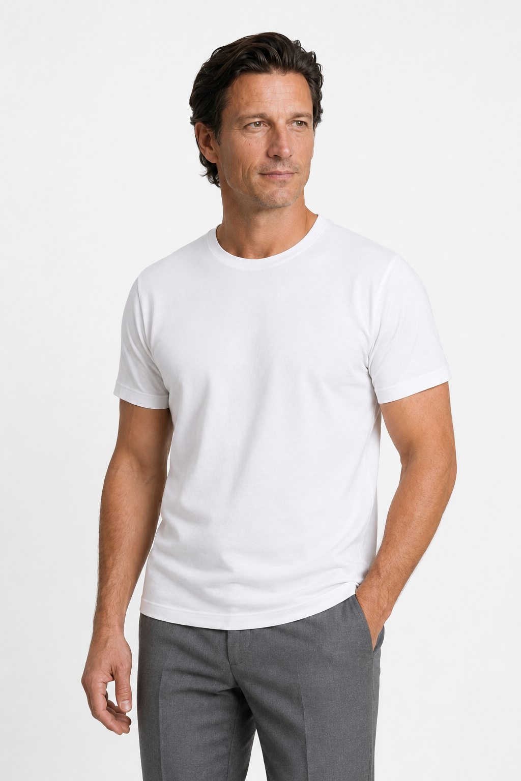 T-shirt til mænd, hvid slim fit i blød bomuld – Str. XL - - Herre T-shirts - Valmont Wear
