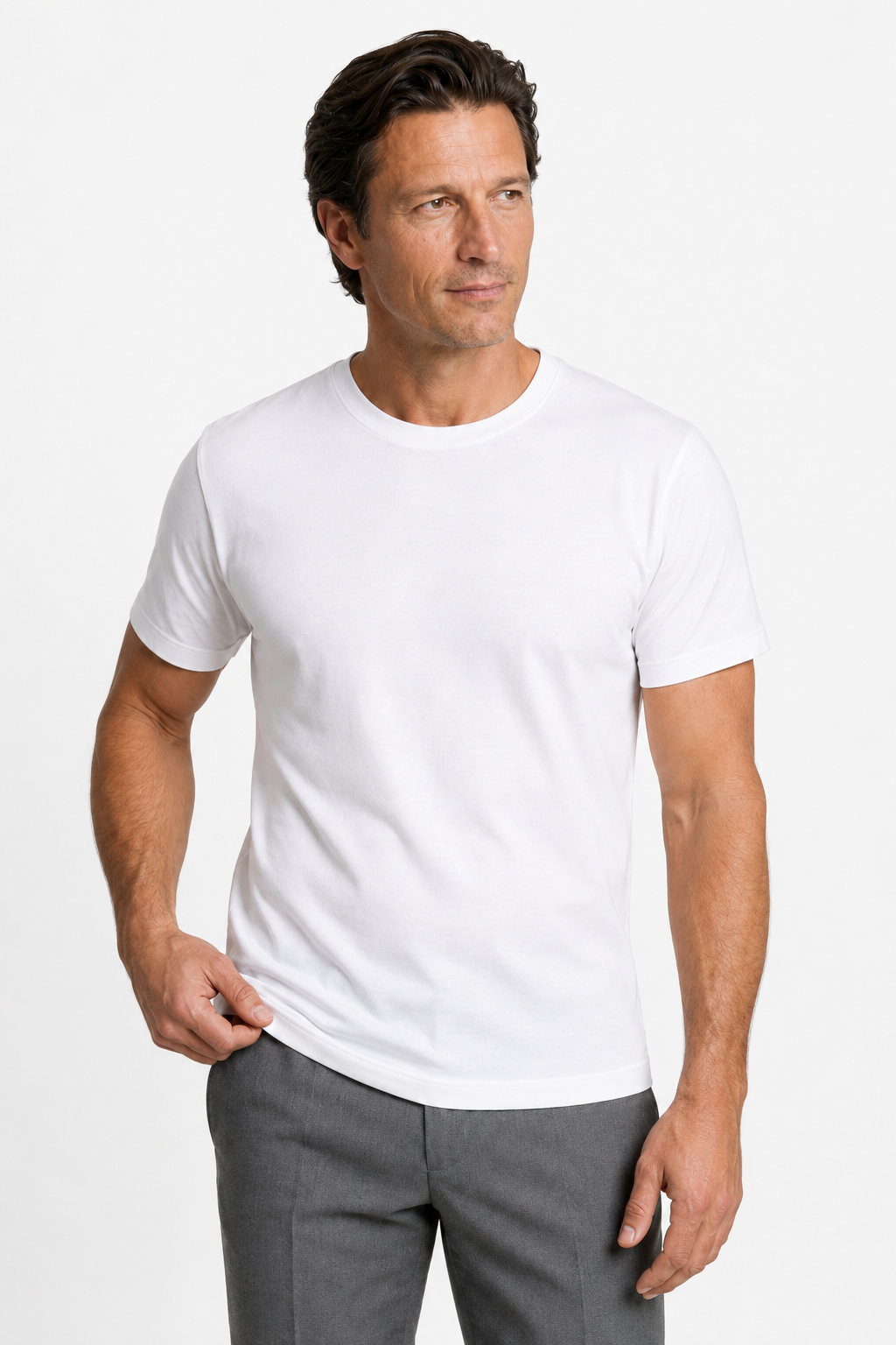 T-shirt til mænd, hvid slim fit i blød bomuld – Str. XL - - Herre T-shirts - Valmont Wear
