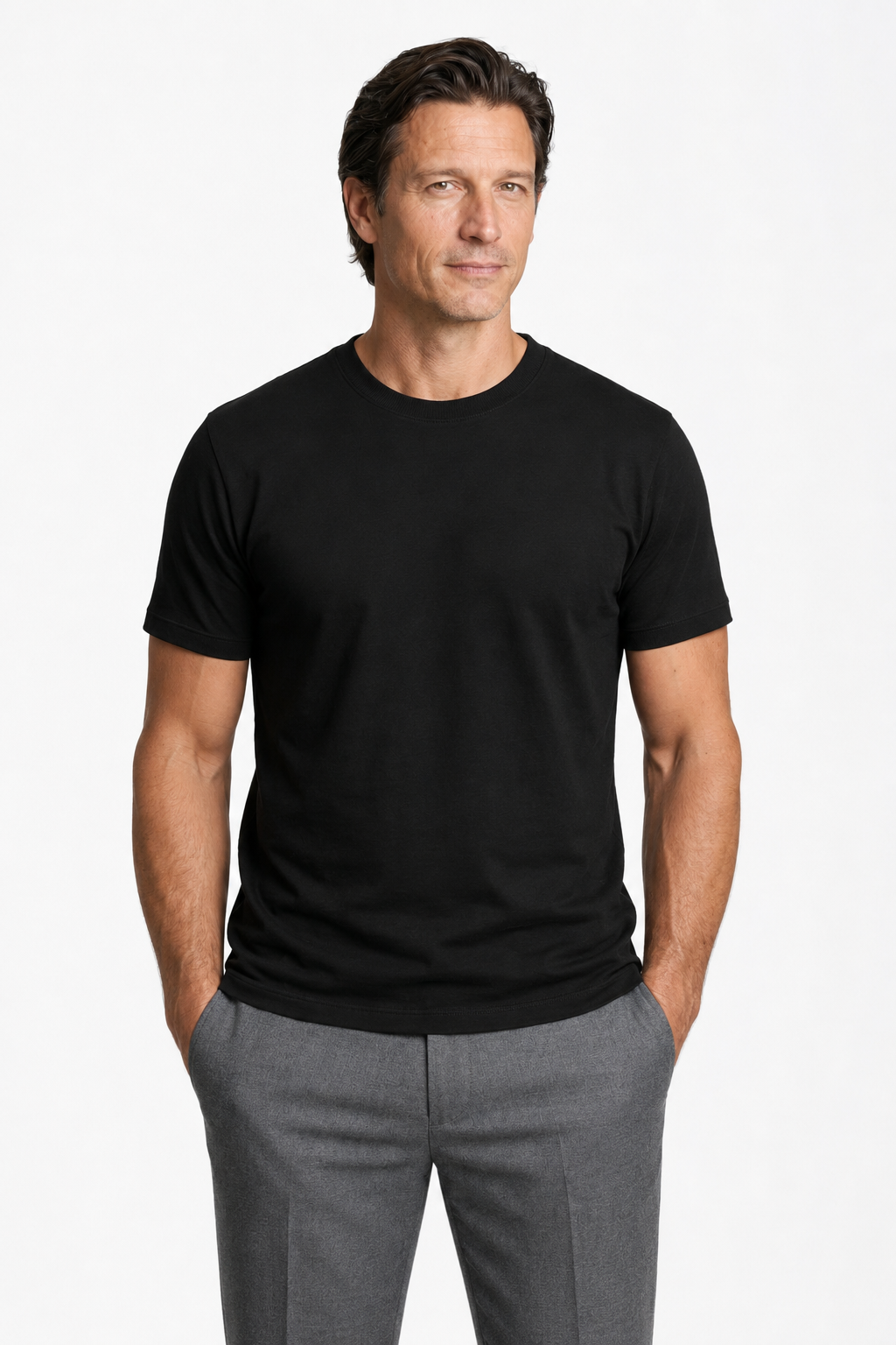 Herre T-shirt Sort Slim Fit i Blød, Åndbar Merceriseret Uld - - Herre T-shirts - Valmont Wear