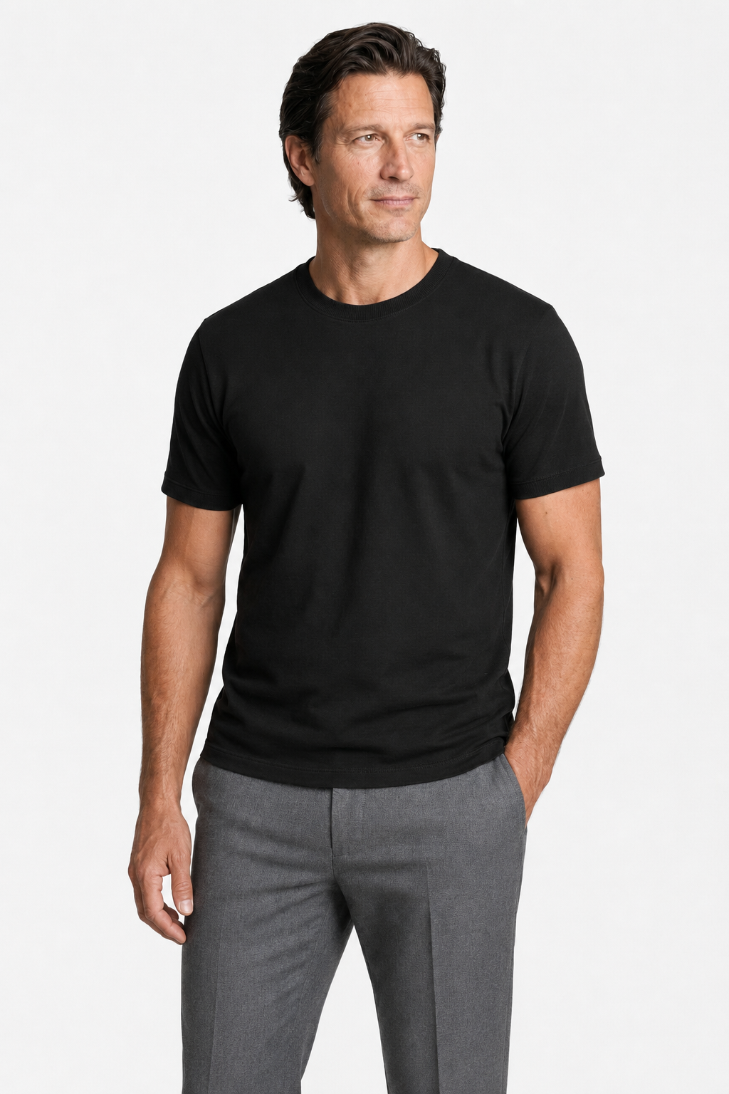 Herre T-shirt Sort Slim Fit i Blød, Åndbar Merceriseret Uld - - Herre T-shirts - Valmont Wear