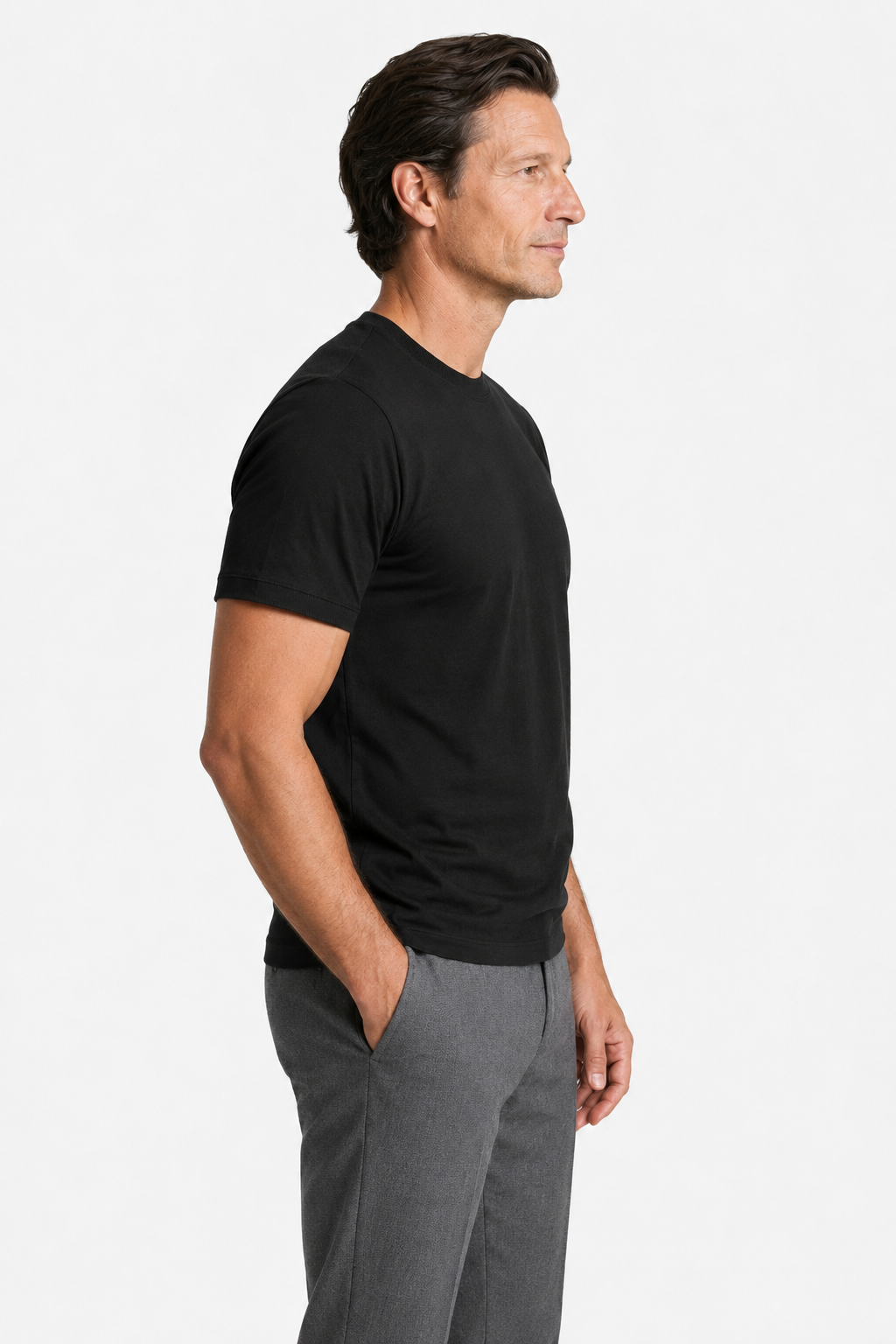 Herre T-shirt Sort Slim Fit i Blød, Åndbar Merceriseret Uld - - Herre T-shirts - Valmont Wear