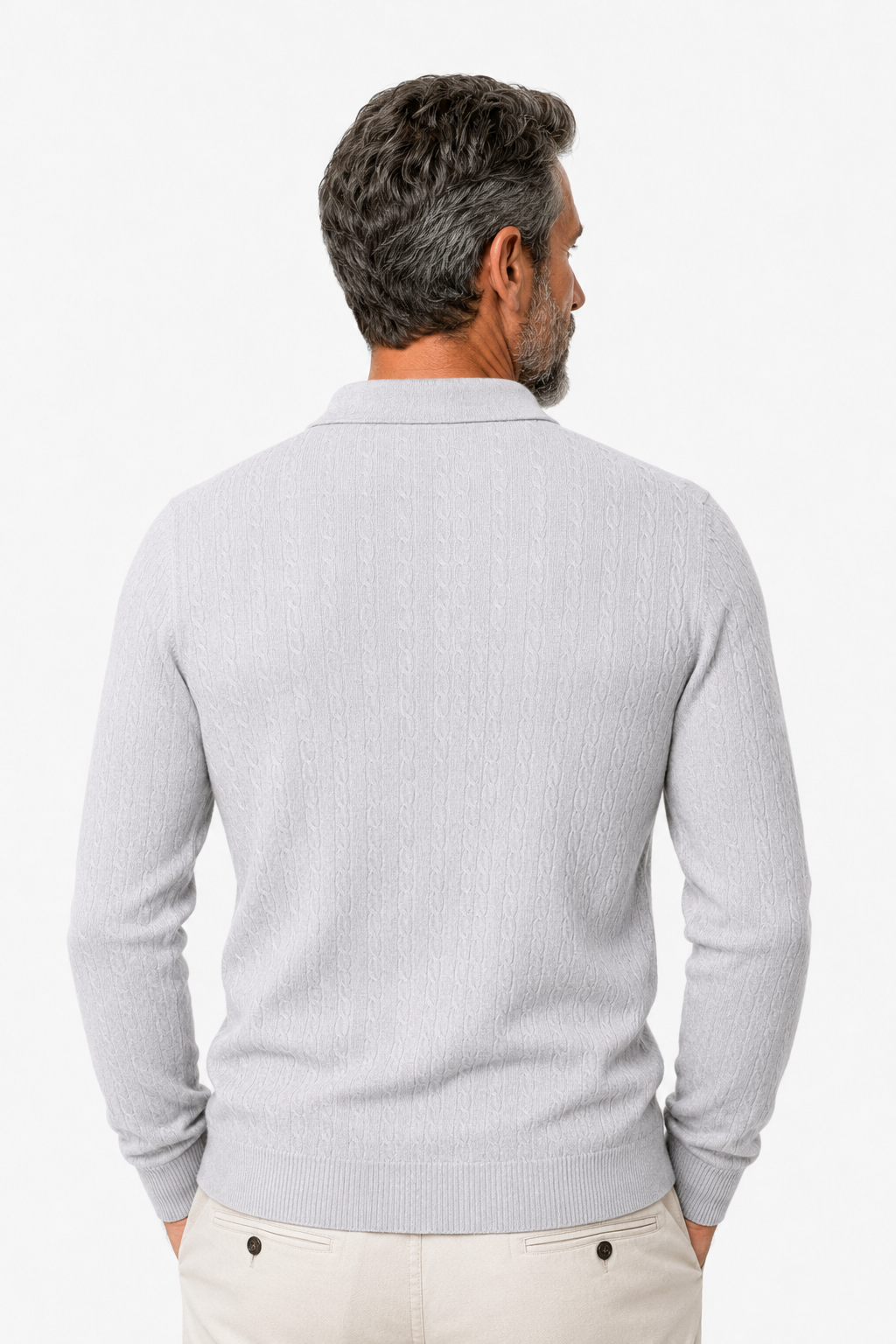 Pullover til Mænd - Lysegrå - Kabelstrik - Krave Langærmet - - Sweater - Valmont Wear