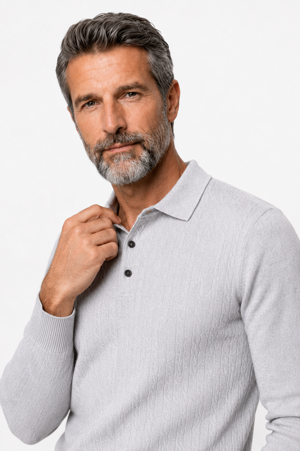 Pullover til Mænd - Lysegrå - Kabelstrik - Krave Langærmet - - Sweater - Valmont Wear