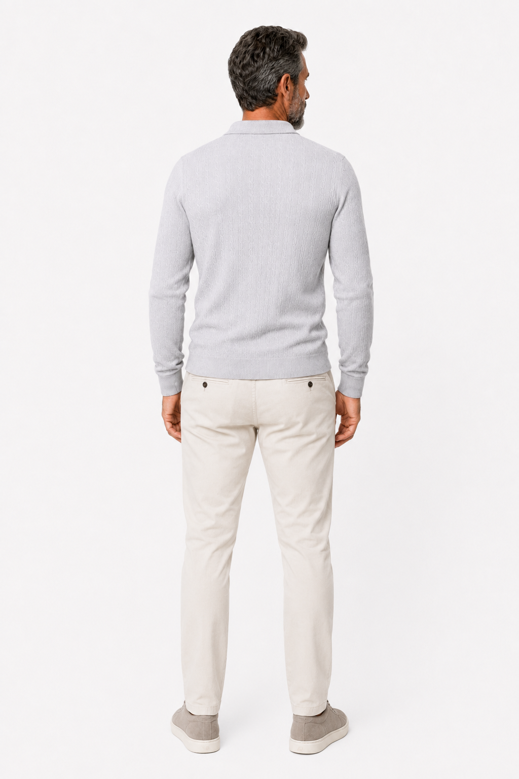 Pullover til Mænd - Lysegrå - Kabelstrik - Krave Langærmet - - Sweater - Valmont Wear