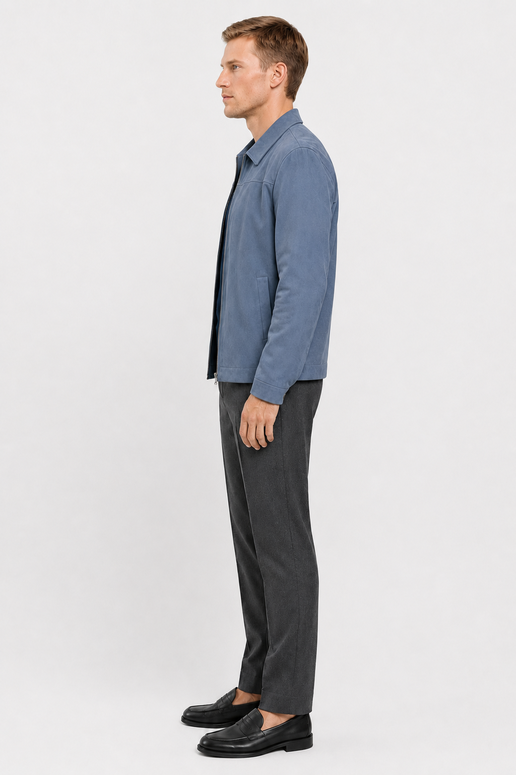 Herre Ruskindjakke Blå - Regular Fit Jakke i Ægte Ruskind med Lynlås - - Jakker - Valmont Wear