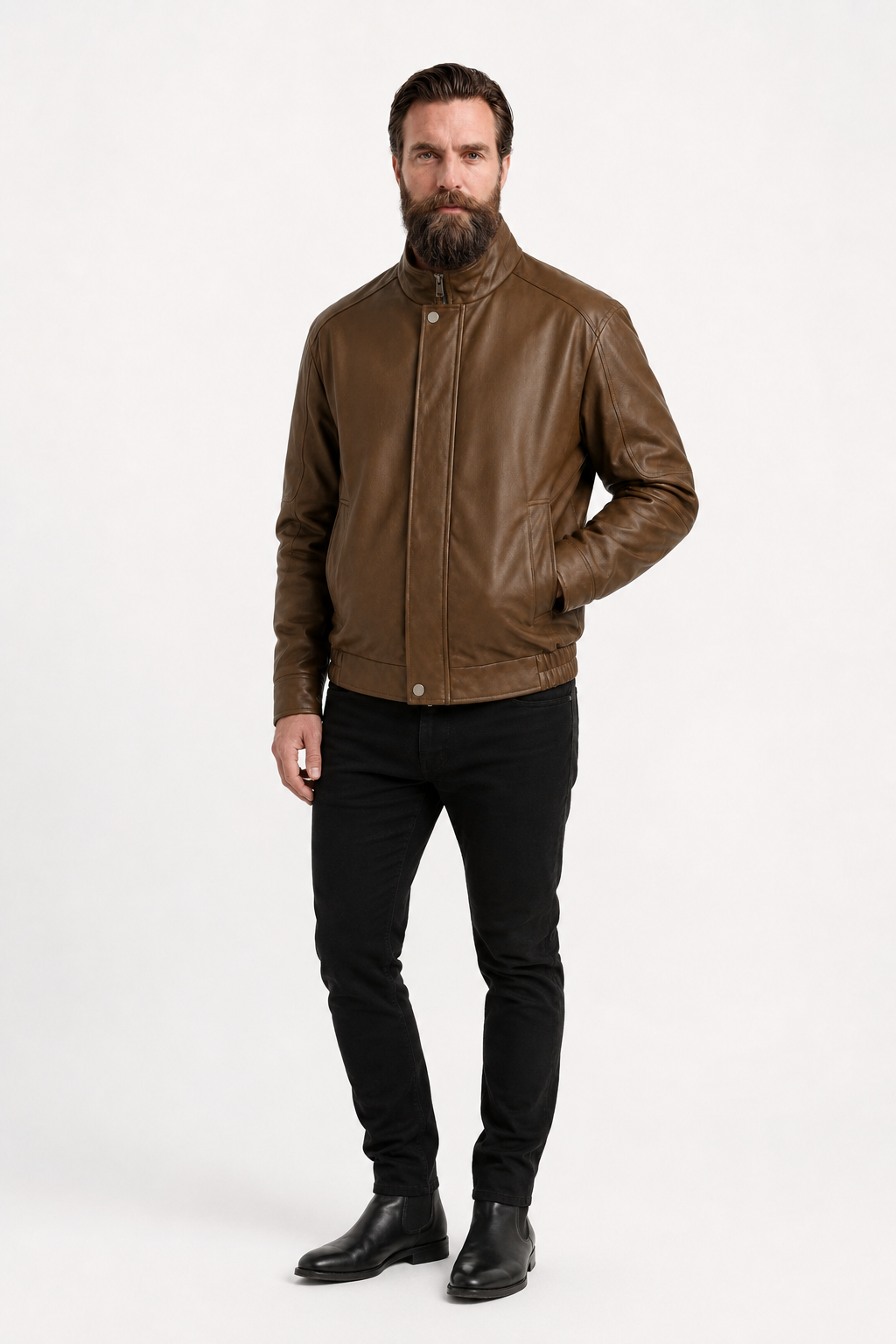 Brun Kunstlæderjakke til Mænd – Løs Pasform med Lynlås til Hverdag & Fest - - Jakker - Valmont Wear