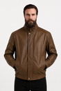 Braune Kunstlederjacke für Herren – lockere Passform mit Reißverschluss für Alltag und Feier