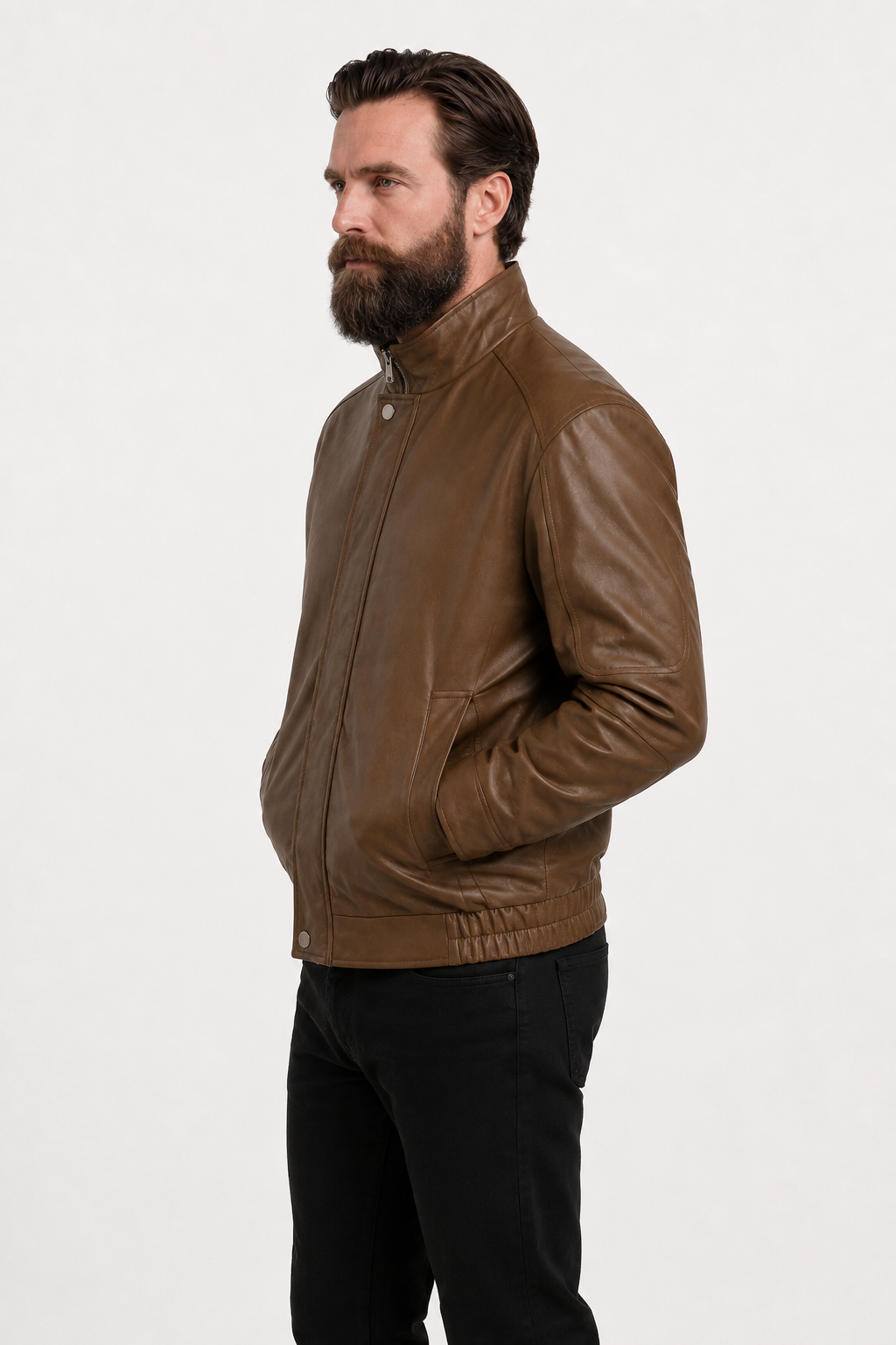 Brun Kunstlæderjakke til Mænd – Løs Pasform med Lynlås til Hverdag & Fest - - Jakker - Valmont Wear