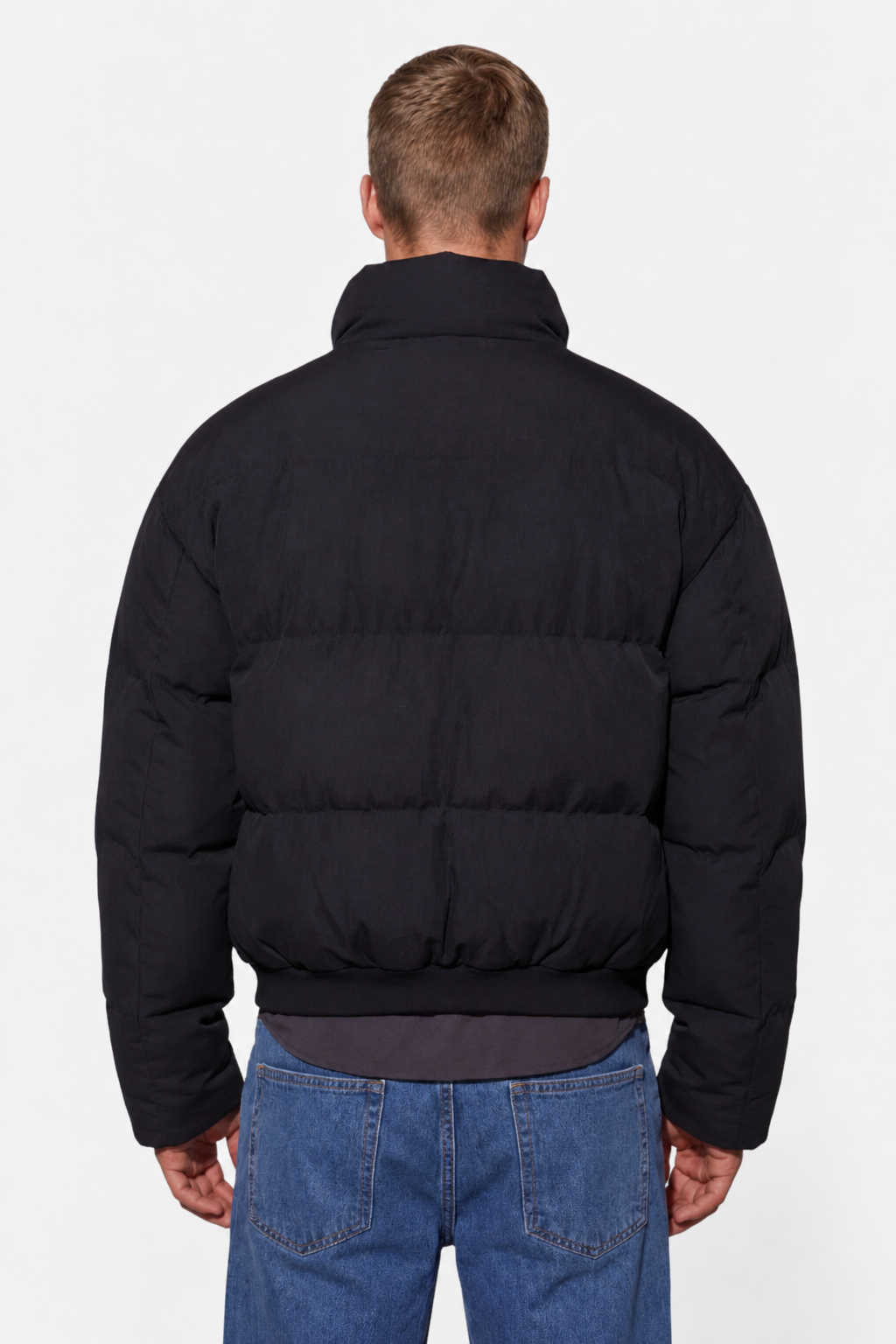 Sort Quiltet Pufferjakke til Mænd - Kort Regular Fit i Hør-look - - Jakker - Valmont Wear