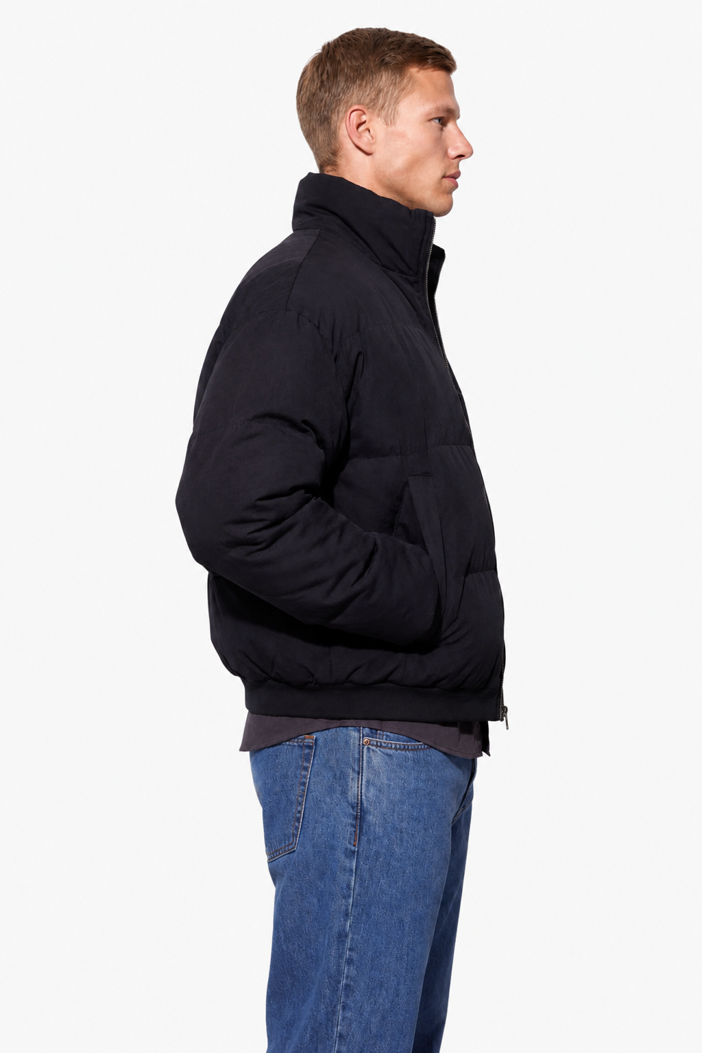 Sort Quiltet Pufferjakke til Mænd - Kort Regular Fit i Hør-look - - Jakker - Valmont Wear