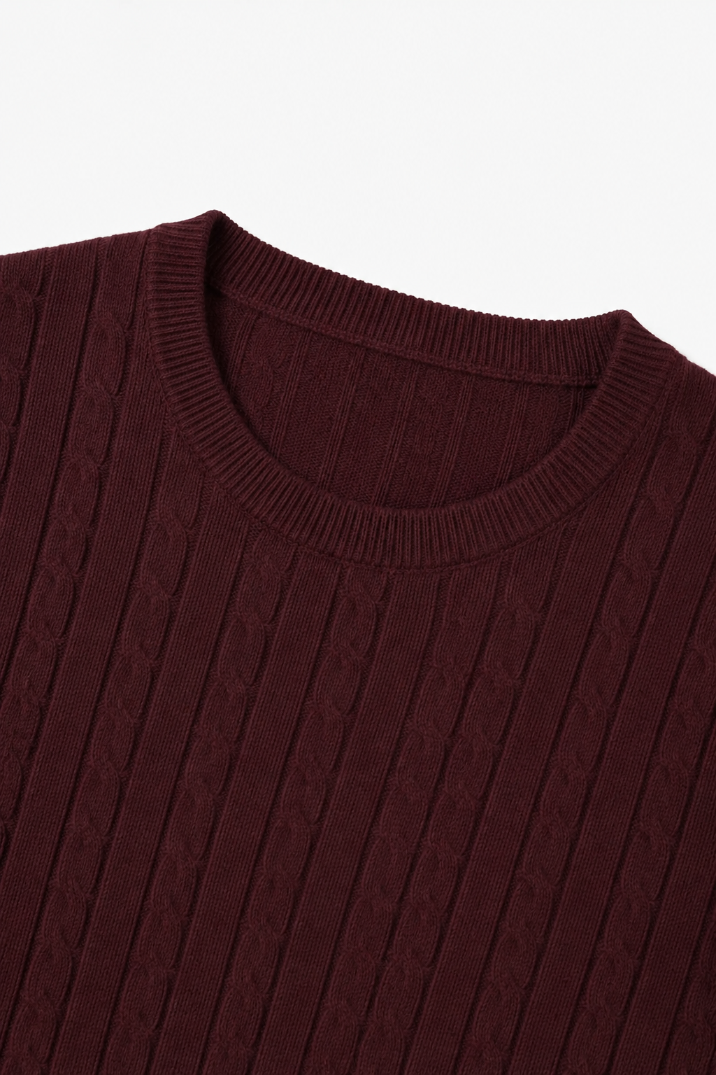 Herre Ribstrikket Sweater i Bl Blød Bourgogne Bomuld Rund Hals - - Sweatre - Valmont Wear