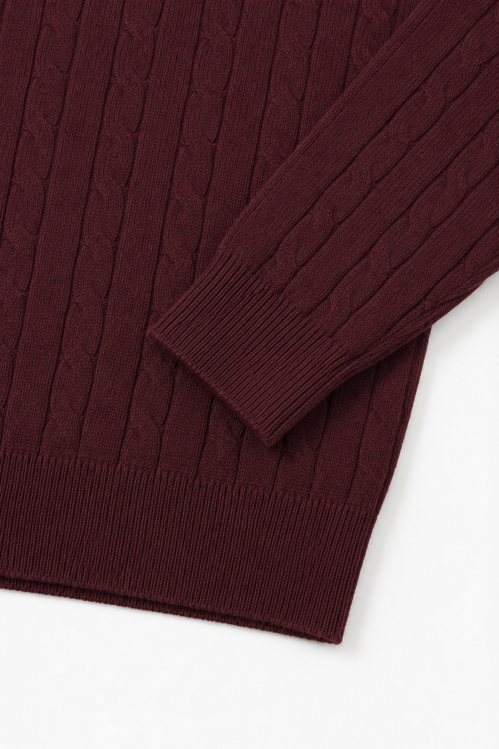 Herre Ribstrikket Sweater i Bl Blød Bourgogne Bomuld Rund Hals - - Sweatre - Valmont Wear