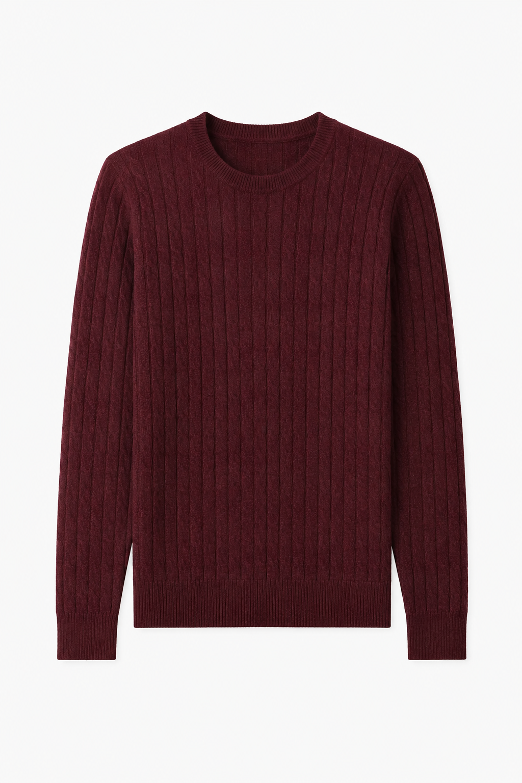 Herre Ribstrikket Sweater i Bl Blød Bourgogne Bomuld Rund Hals - Bourgogne - Sweatre - Valmont Wear