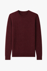 Herre Ribstrikket Sweater i Bl Blød Bourgogne Bomuld Rund Hals - Bourgogne - Sweatre - Valmont Wear