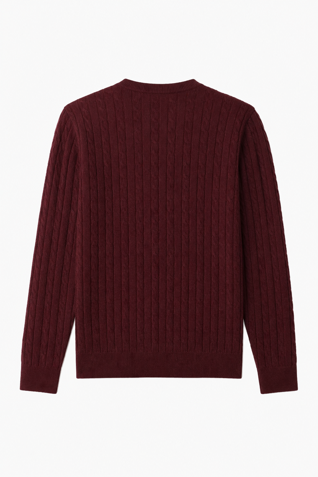 Herre Ribstrikket Sweater i Bl Blød Bourgogne Bomuld Rund Hals - - Sweatre - Valmont Wear