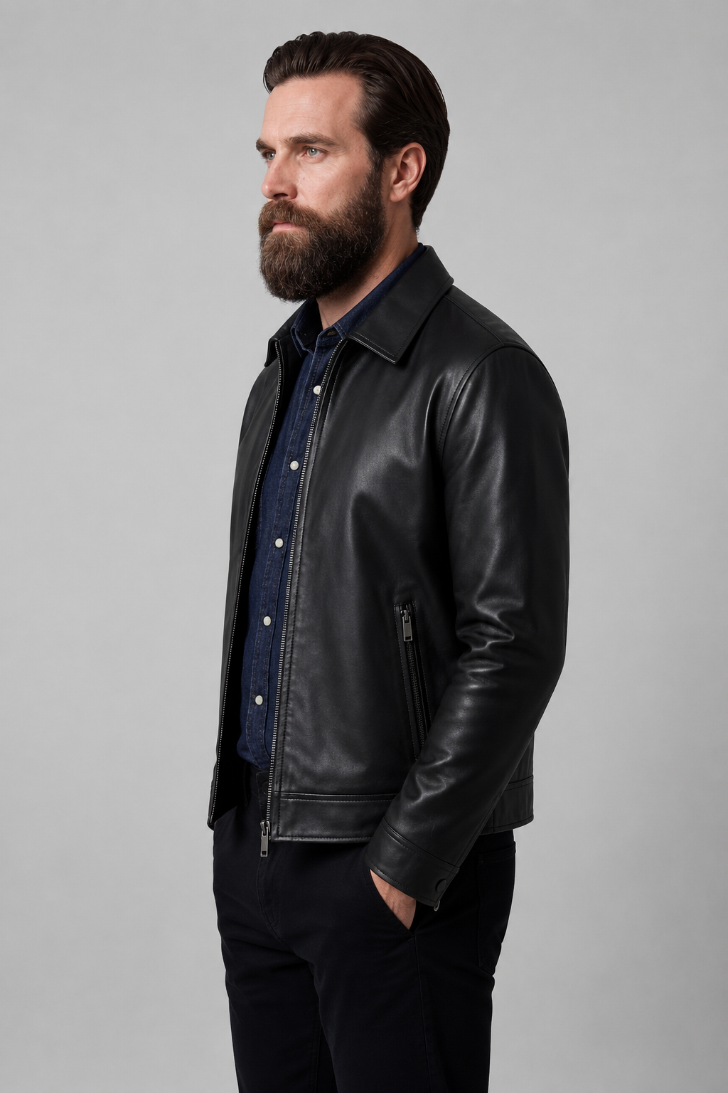 Herrenjacke in schwarzem Lederlook mit Reißverschluss