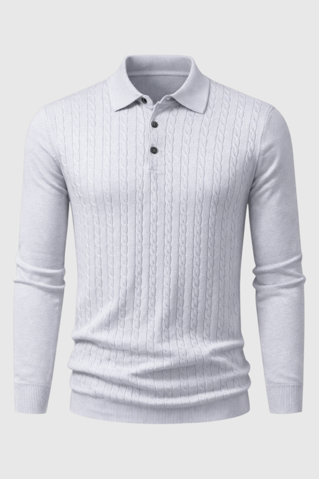 Herre Pullover med Krave - Kabelstrik, Langærmet, Lys Grå - Valmont Wear