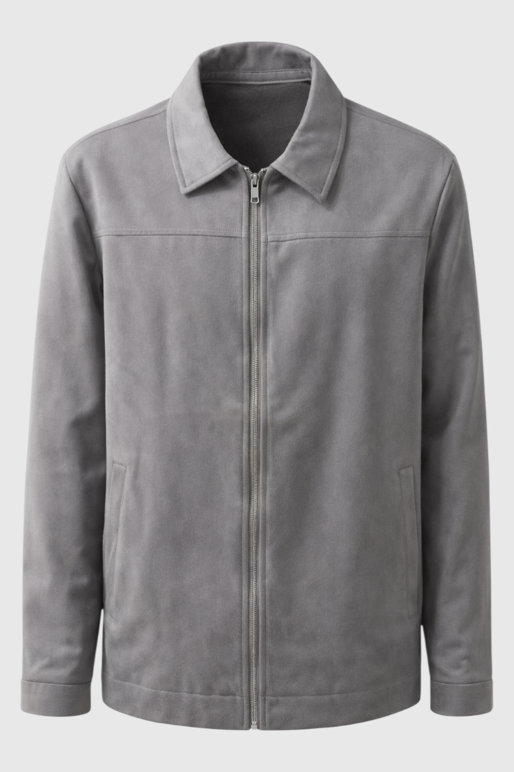 Lysegrå Suede Jakke til Mænd - Moderne Casual Jakke - Jakker - Valmont Wear