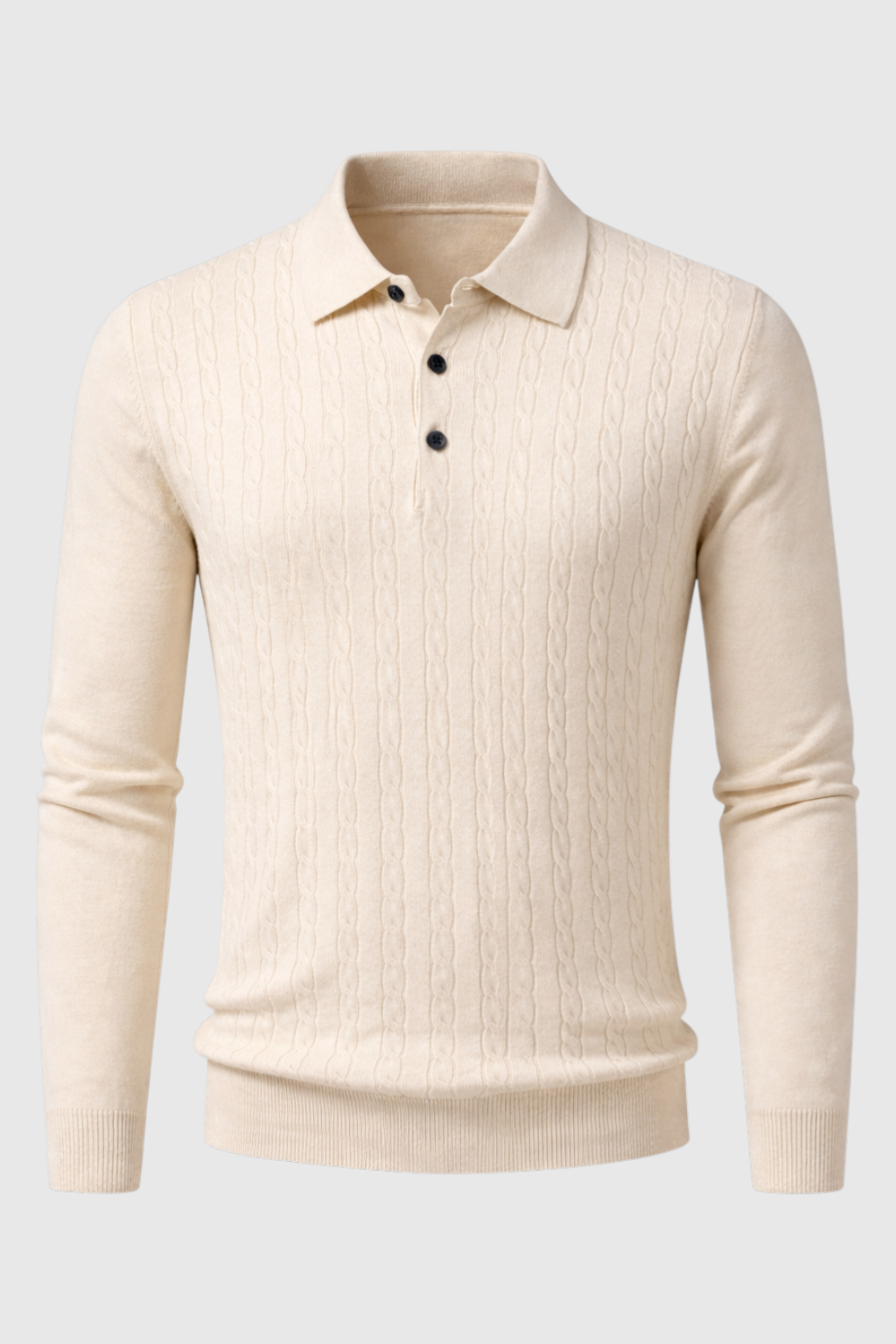 Herre Pullover med Krave - Kabelstrik, Langærmet, Beige - Valmont Wear