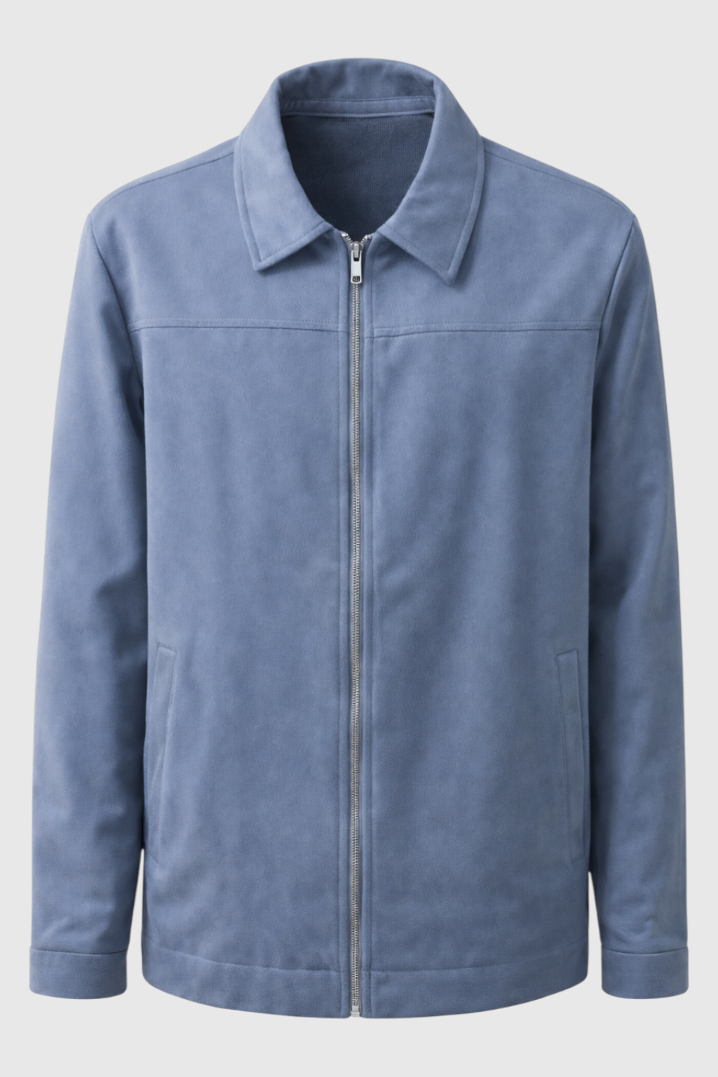 Dusty Blue Suede Jakke til Mænd – Elegant og Alsidig Hverdagsjakke