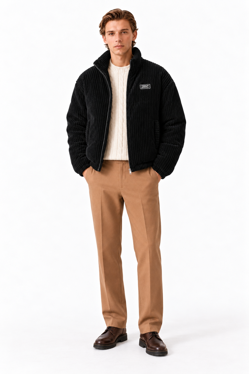 Jakke herre sort – pufferjakke, quiltet, ståkrave, lynlås, kort model - - Jakker - Valmont Wear