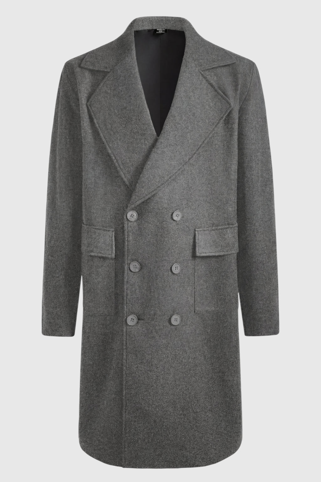 Herre Dobbeltradet Grå Uldfrakke med Klaplommer