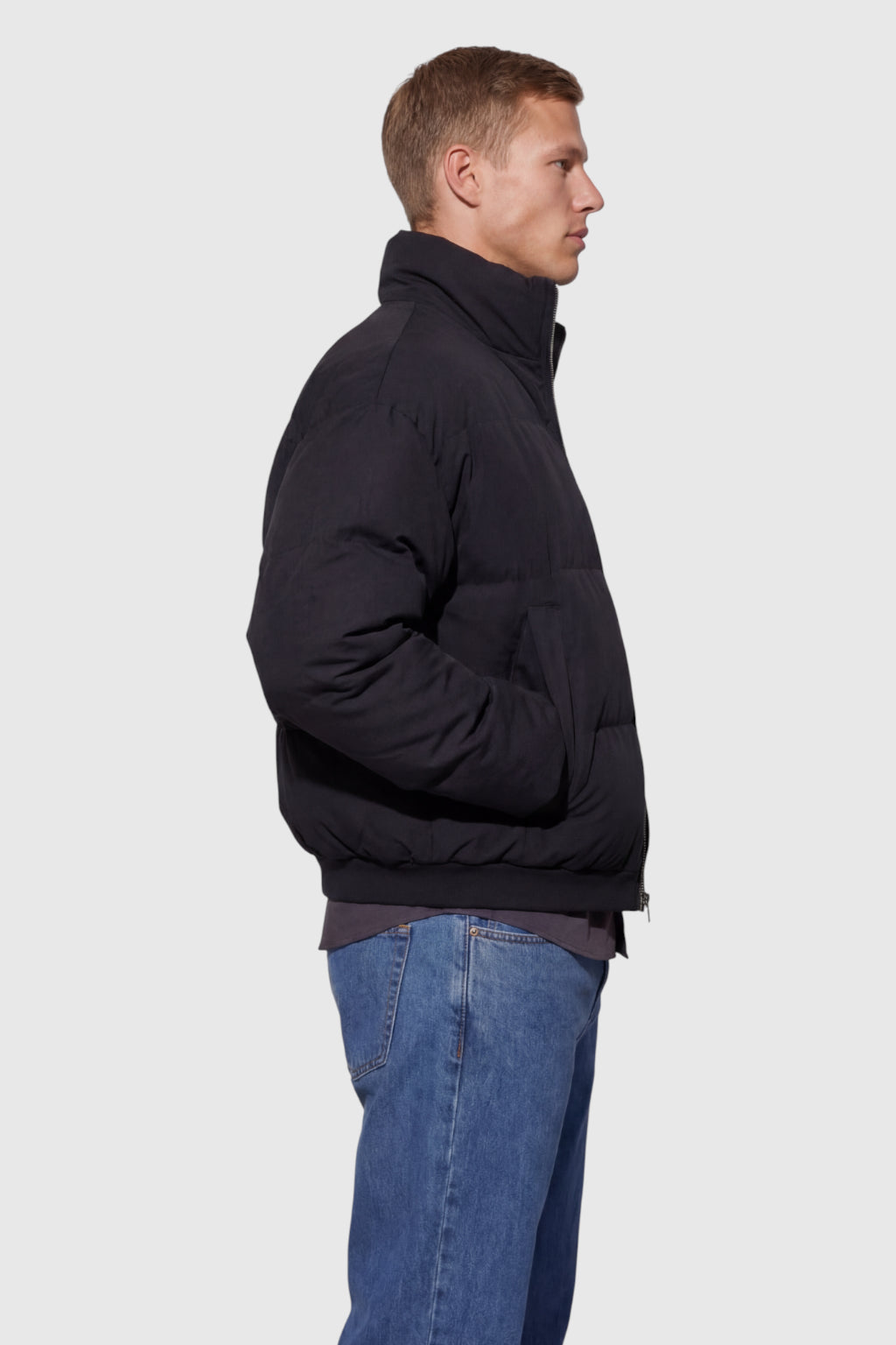 Kort Pufferjakke til Mænd – Quiltet – Sort